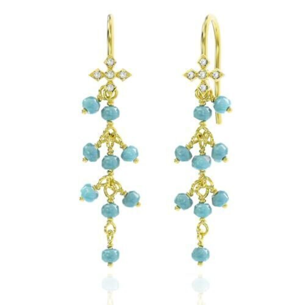 4671 Aquamarine Earrings in Wire Wrapped Dangle Shape - 18K Gold Vermeil